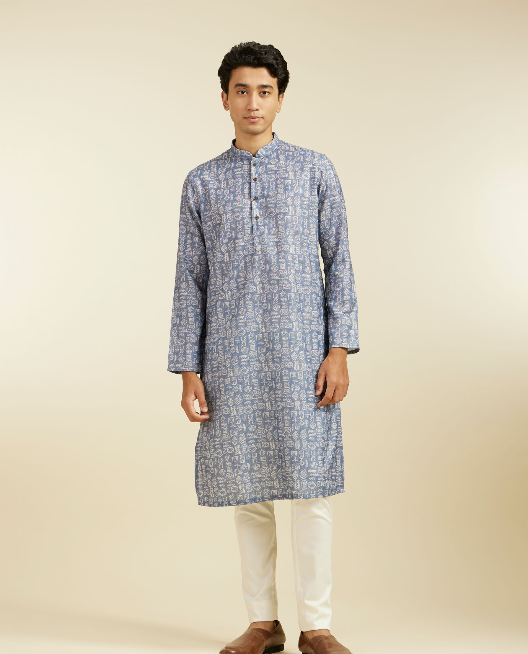 Diwas Men Lavendar Grey Aztec Print Kurta