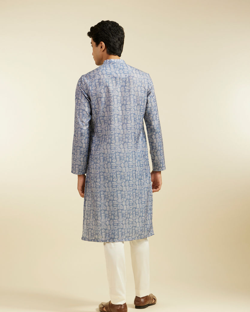 alt message - Diwas Men Lavendar Grey Aztec Print Kurta image number 4