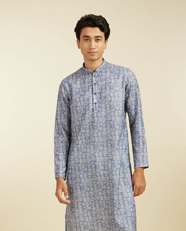 Diwas Men Lavendar Grey Aztec Print Kurta