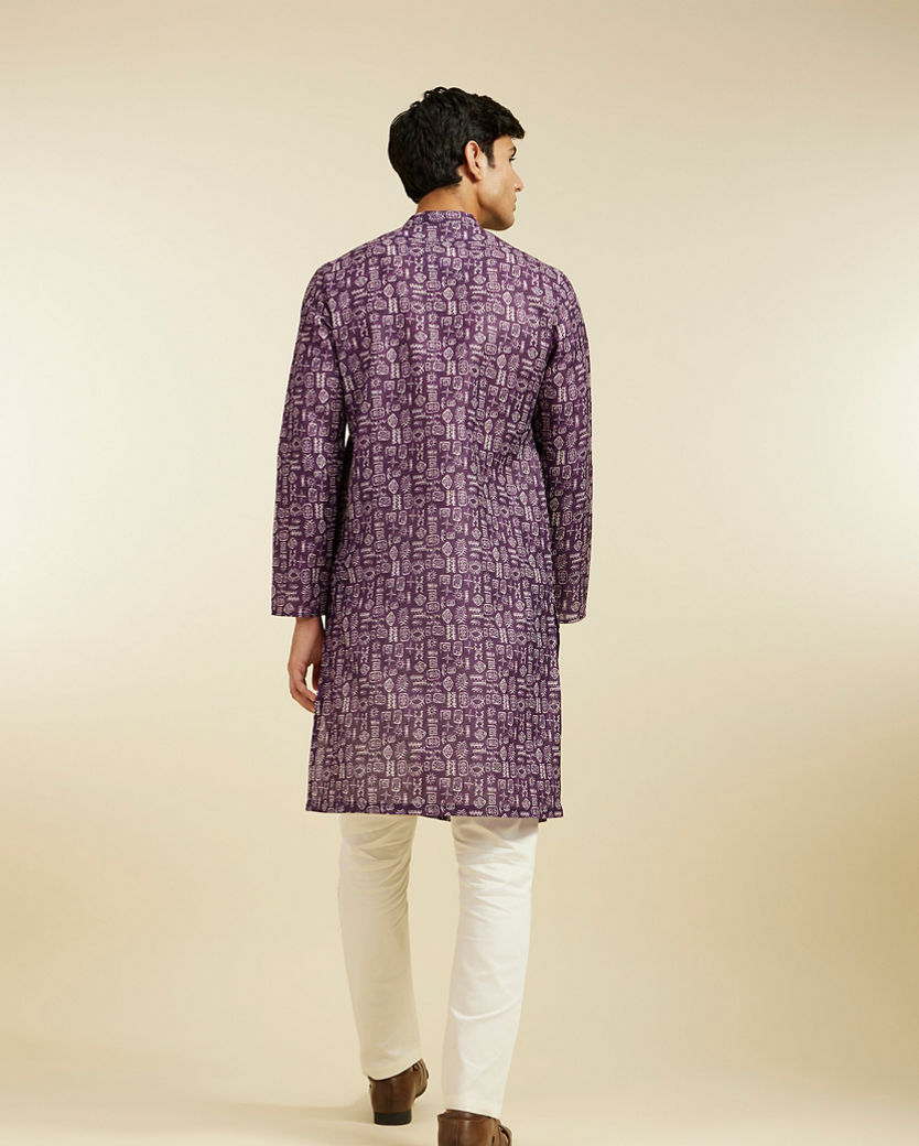 alt message - Diwas Men Royal Purple Aztec Printed Kurta image number 4