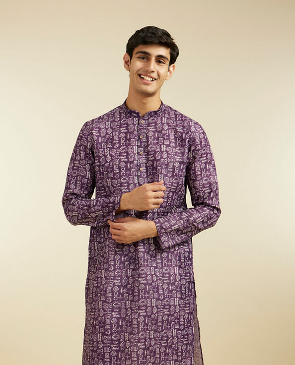 alt message - Diwas Men Royal Purple Aztec Printed Kurta image number 0