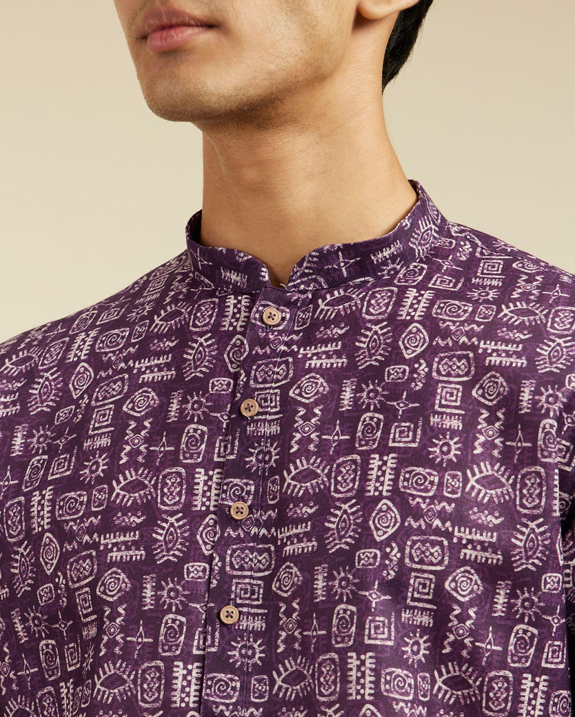 alt message - Diwas Men Royal Purple Aztec Printed Kurta image number 1