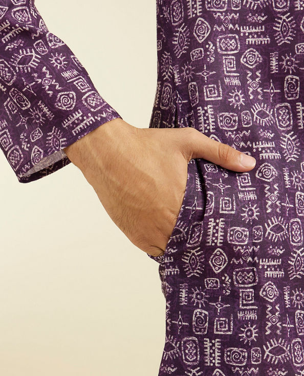 alt message - Diwas Men Royal Purple Aztec Printed Kurta image number 3