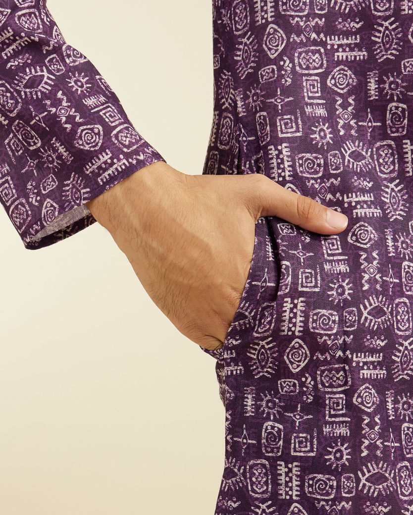 alt message - Diwas Men Royal Purple Aztec Printed Kurta image number 3