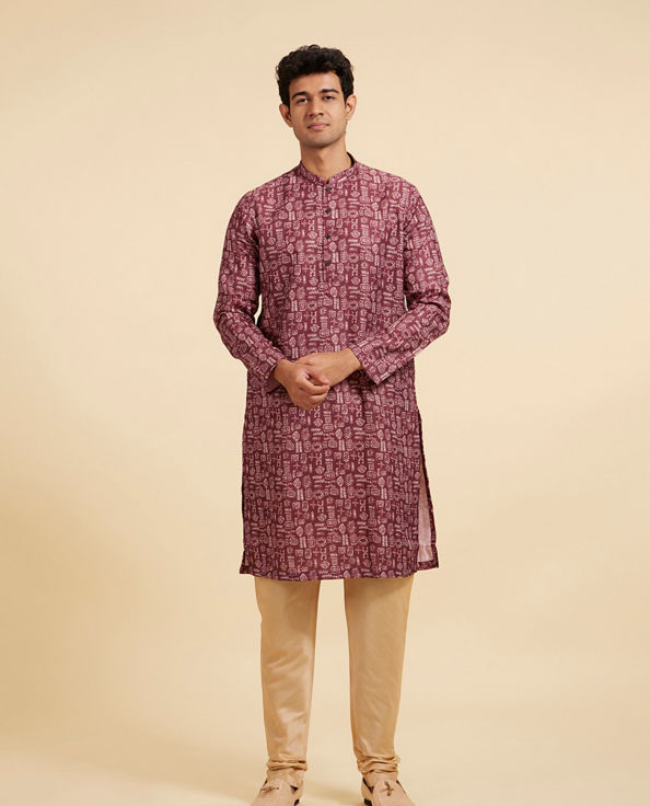 Diwas Men Mahogany Brown Aztec Print Kurta