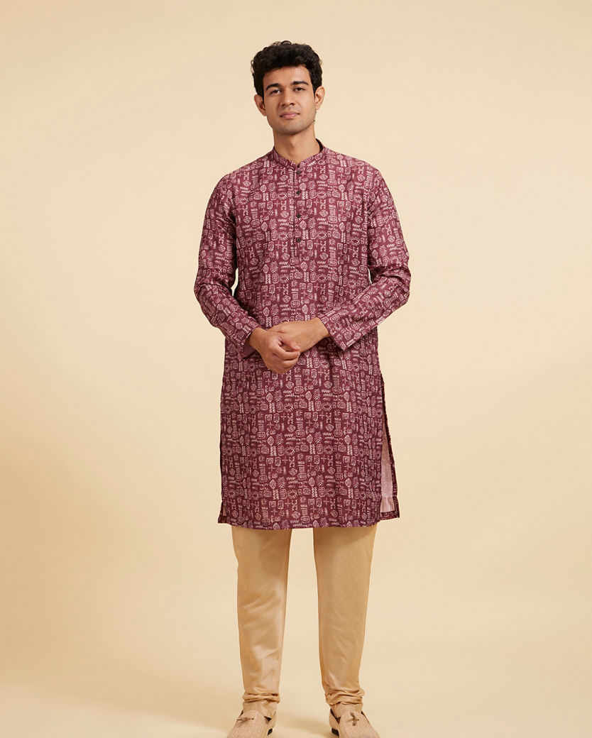 Diwas Men Mahogany Brown Aztec Print Kurta