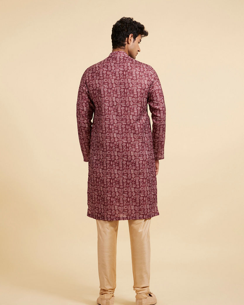 Diwas Men Mahogany Brown Aztec Print Kurta