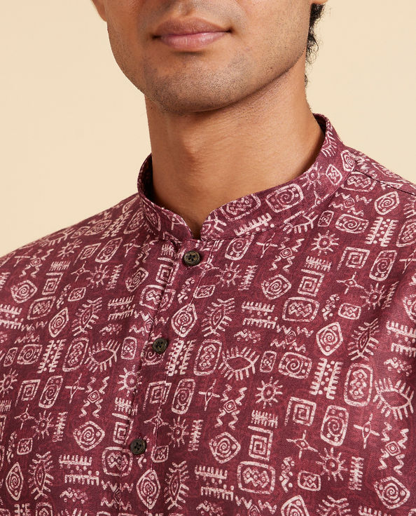 Diwas Men Mahogany Brown Aztec Print Kurta