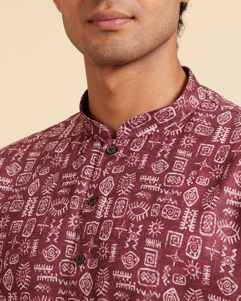 Diwas Men Mahogany Brown Aztec Print Kurta