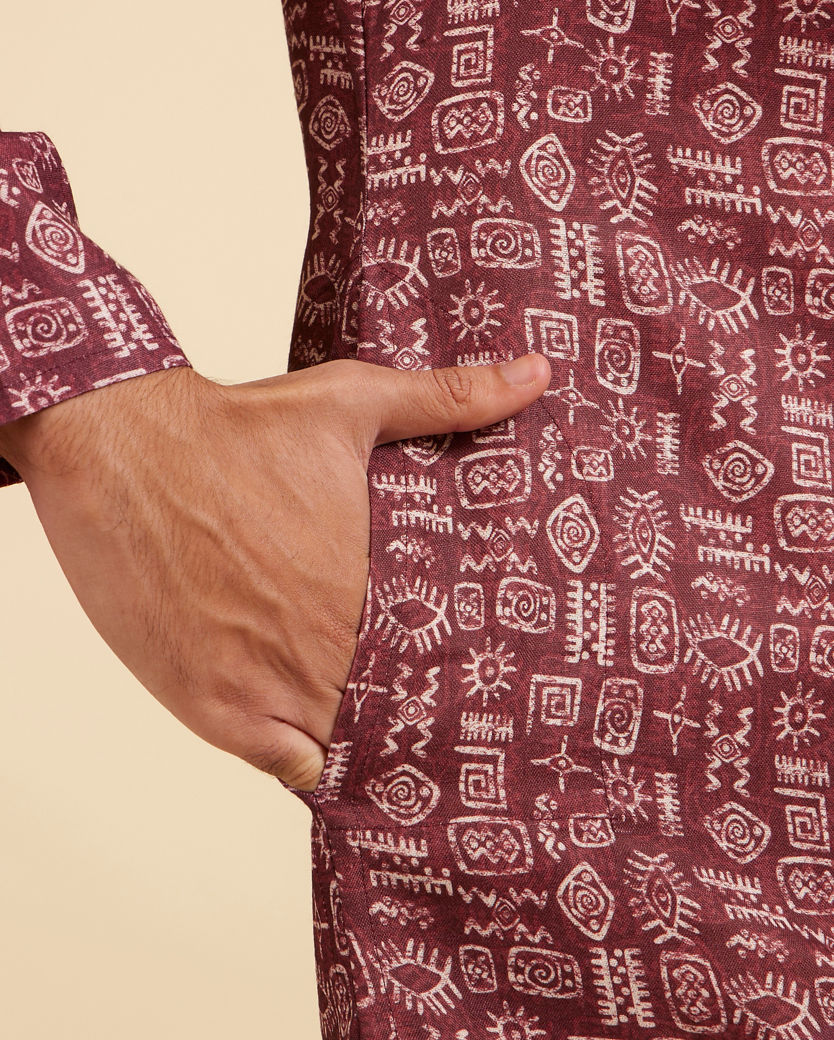 Diwas Men Mahogany Brown Aztec Print Kurta