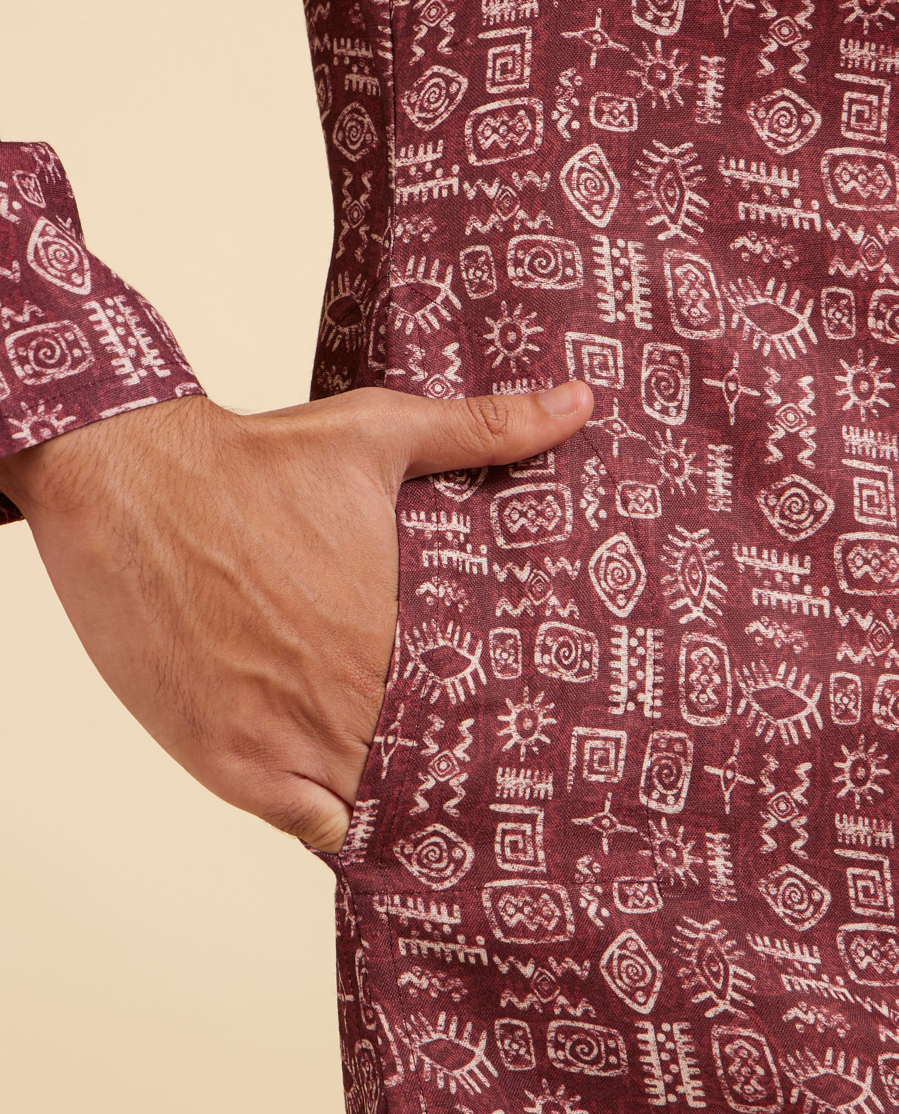 Diwas Men Mahogany Brown Aztec Print Kurta