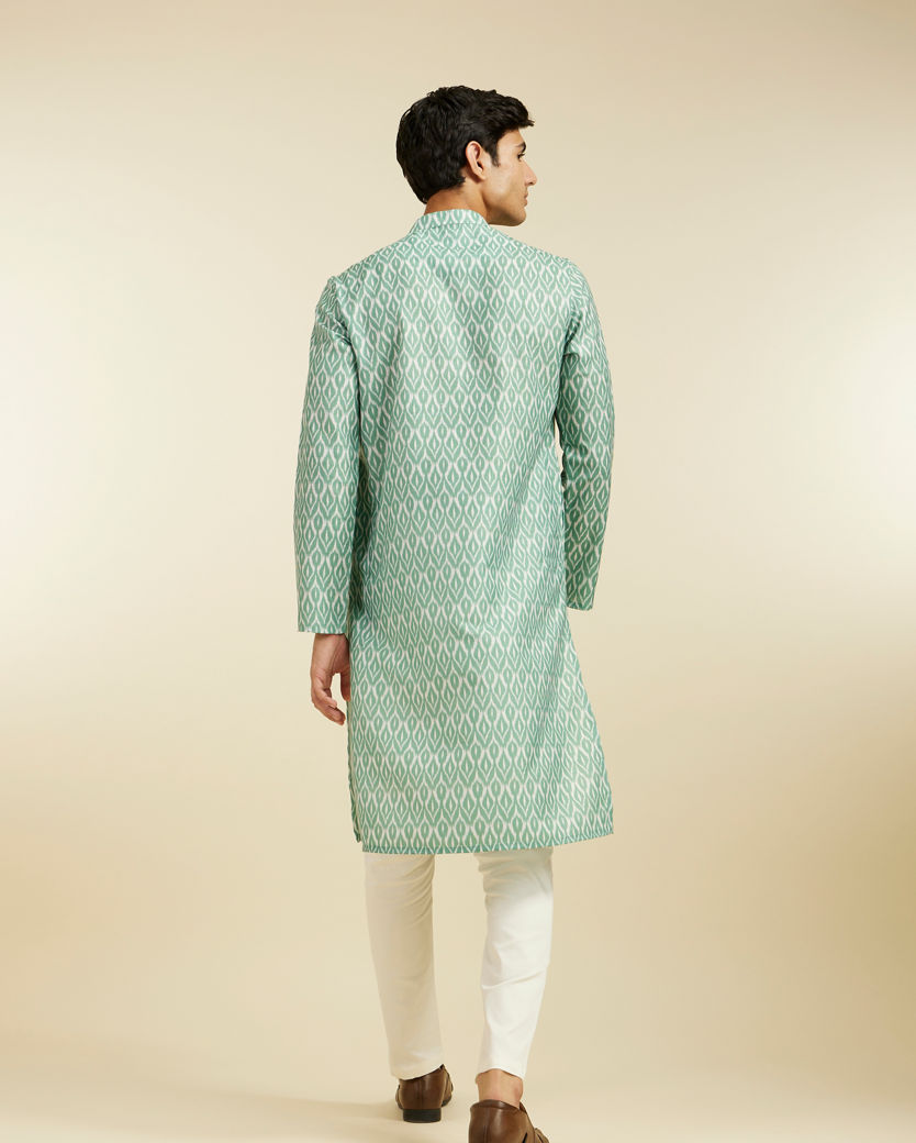 Diwas Men Pistachio Green Ikat Printed Kurta