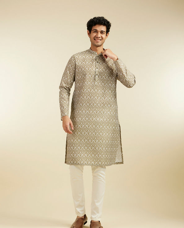 Diwas Men Olive Green Ikat Print Kurta