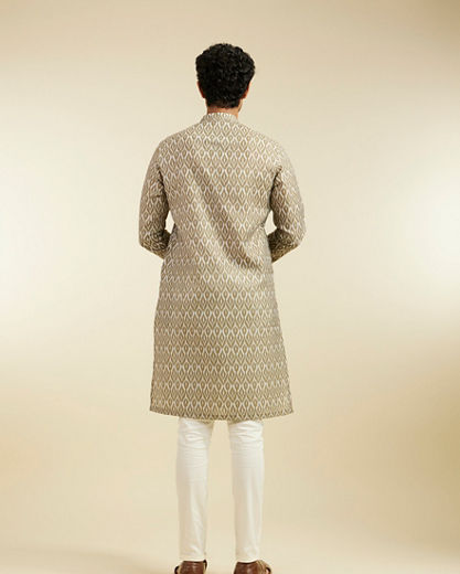 Diwas Men Olive Green Ikat Print Kurta
