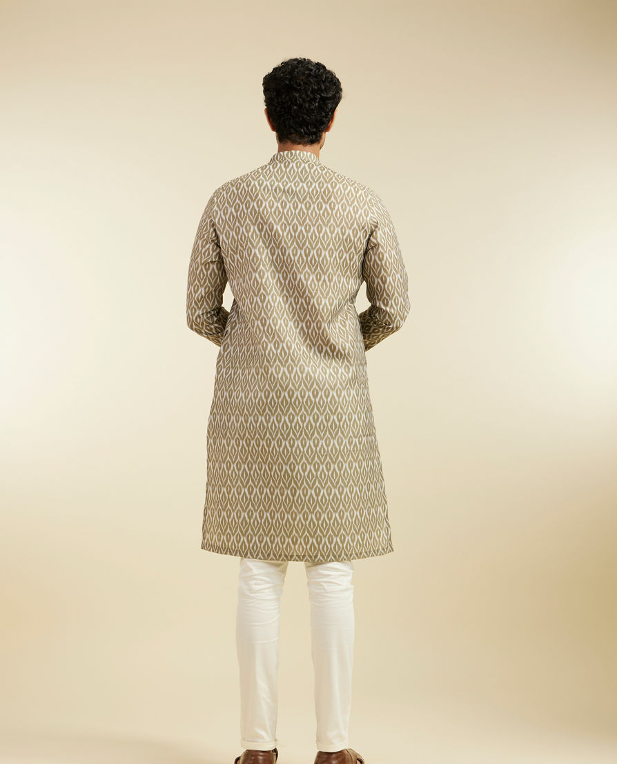 Diwas Men Olive Green Ikat Print Kurta