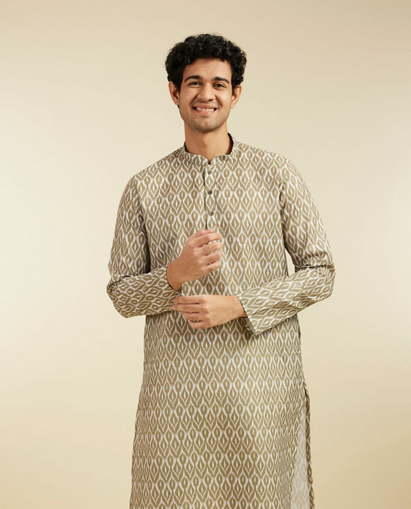 Diwas Men Olive Green Ikat Print Kurta