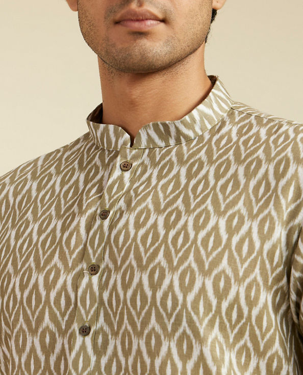 Diwas Men Olive Green Ikat Print Kurta