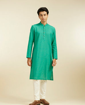 Diwas Men Teal Green Plain Classic Kurta