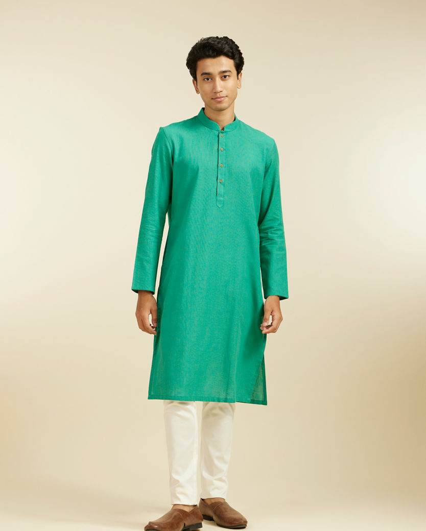 alt message - Diwas Men Enchanting Teal Green Kurta image number 2