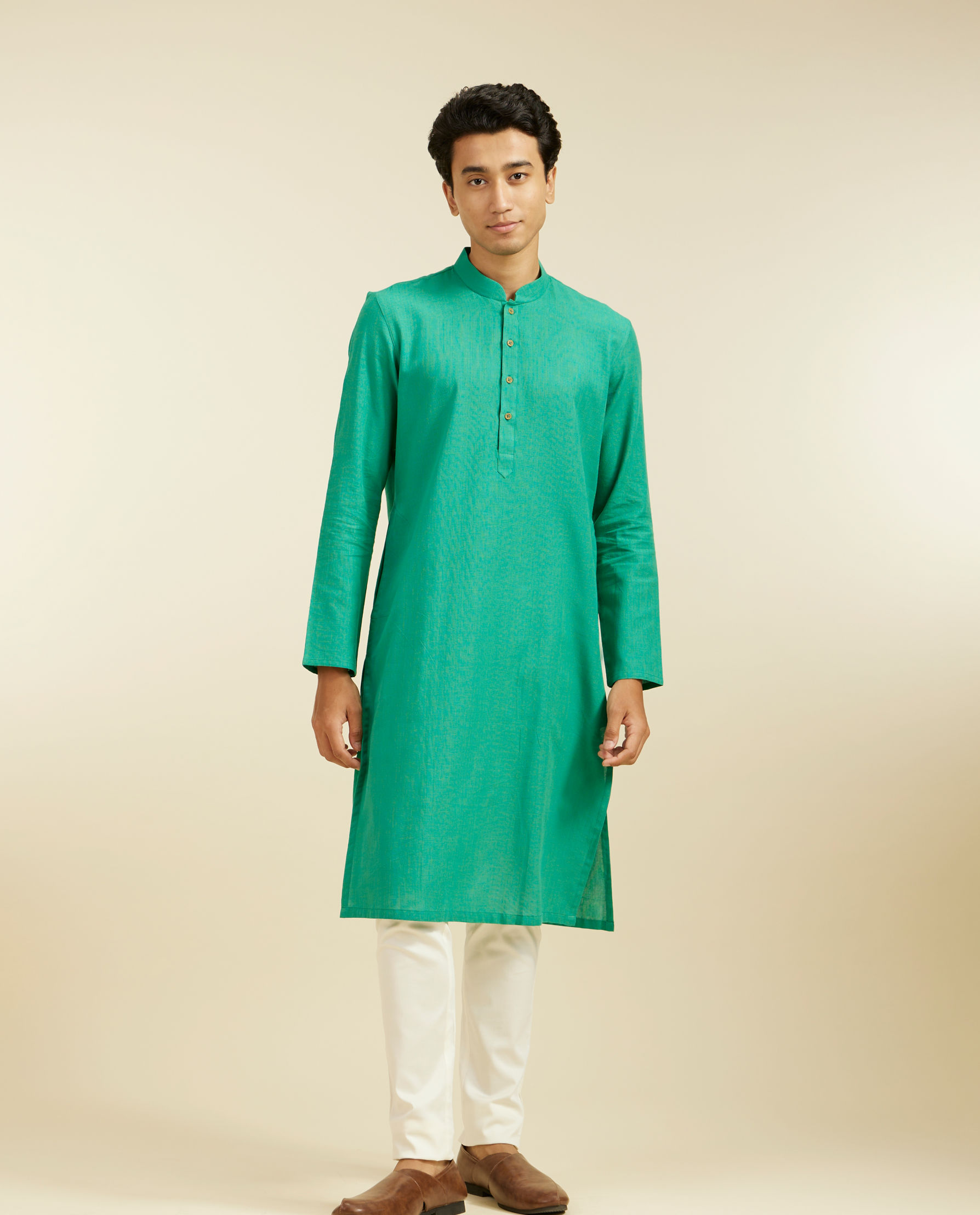 alt message - Diwas Men Enchanting Teal Green Kurta image number 2