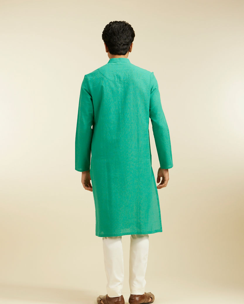 alt message - Diwas Men Enchanting Teal Green Kurta image number 4