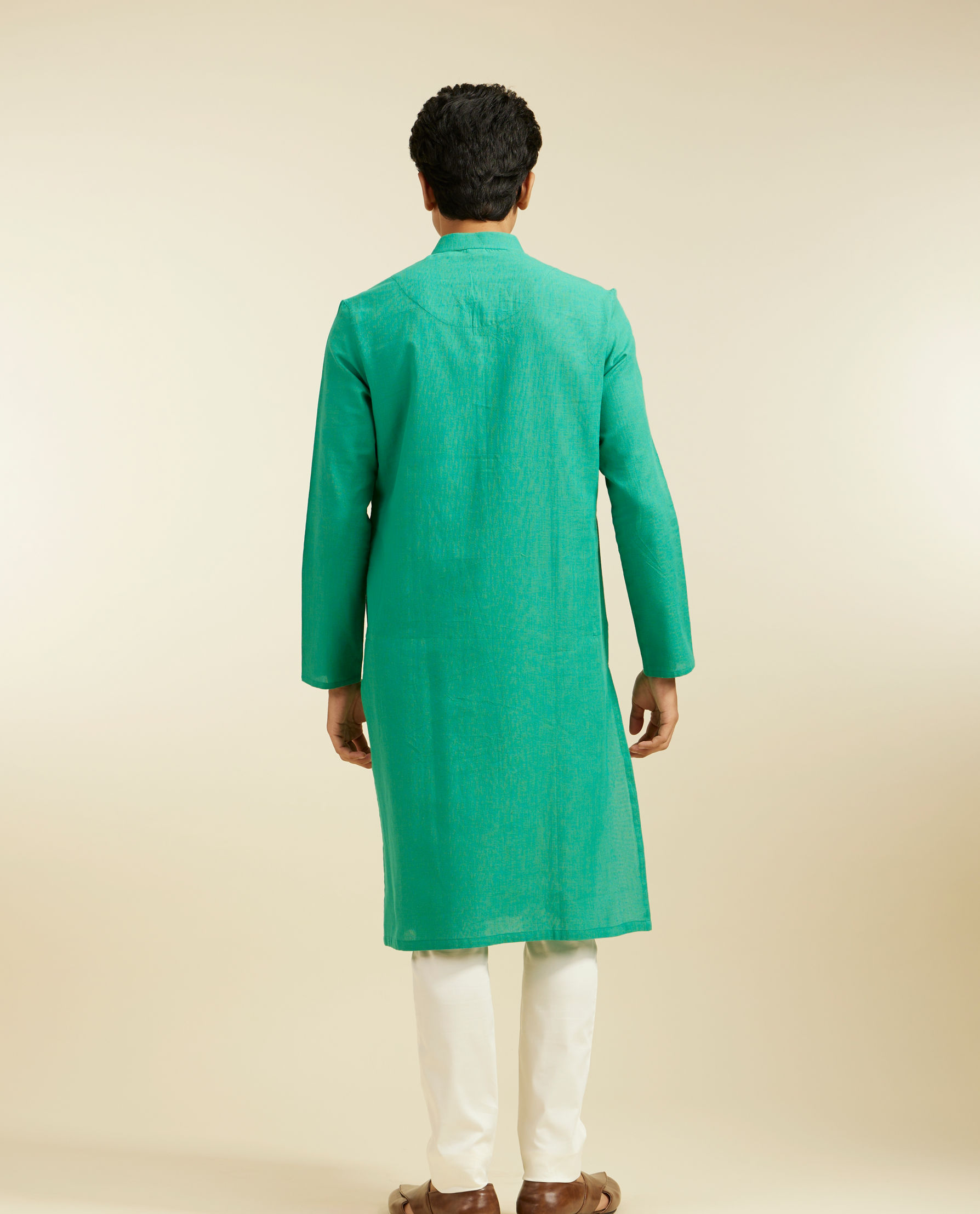 alt message - Diwas Men Enchanting Teal Green Kurta image number 4