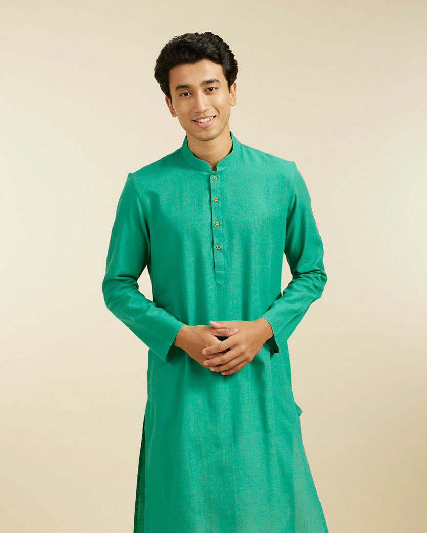 alt message - Diwas Men Enchanting Teal Green Kurta image number 0