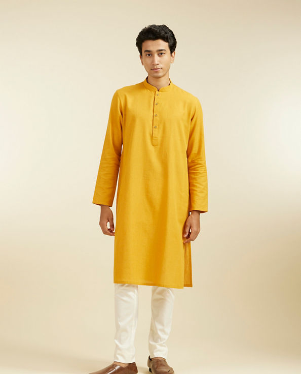 alt message - Diwas Men Mustard Yellow Plain Classic Kurta image number 2