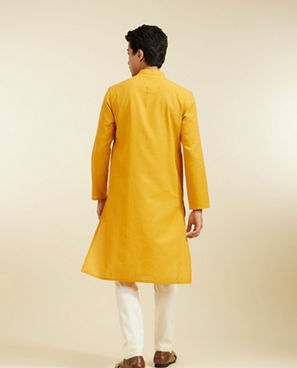 Diwas Men Mustard Yellow Plain Classic Kurta