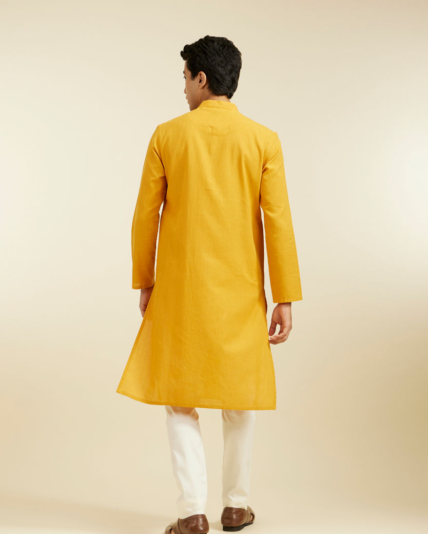 alt message - Diwas Men Mustard Yellow Plain Classic Kurta image number 4