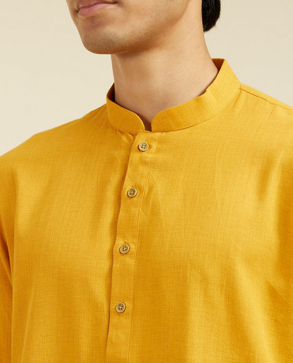 alt message - Diwas Men Mustard Yellow Plain Classic Kurta image number 1