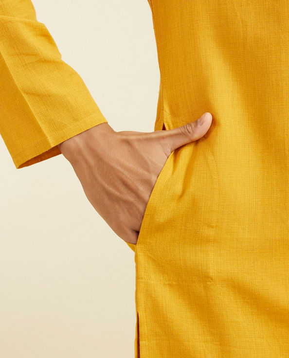 Diwas Men Mustard Yellow Plain Classic Kurta