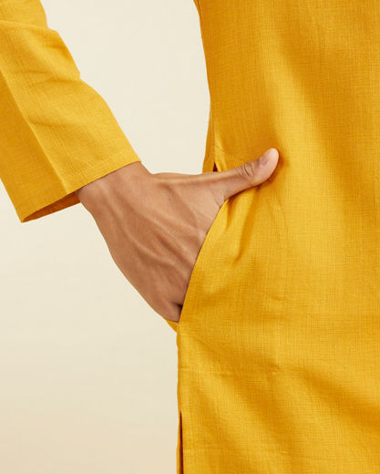 Diwas Men Mustard Yellow Plain Classic Kurta