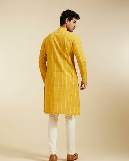 Diwas Men Mustard Yellow Windowpane Checks Patterned Kurta