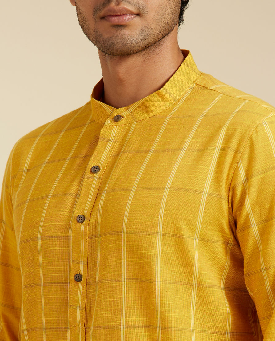 Diwas Men Mustard Yellow Windowpane Checks Patterned Kurta