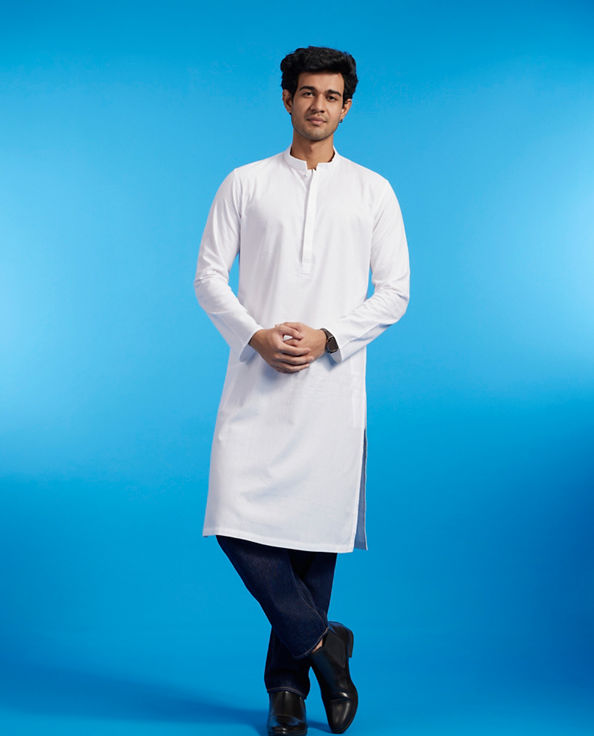 Diwas Men Warm White Plain Classic Kurta