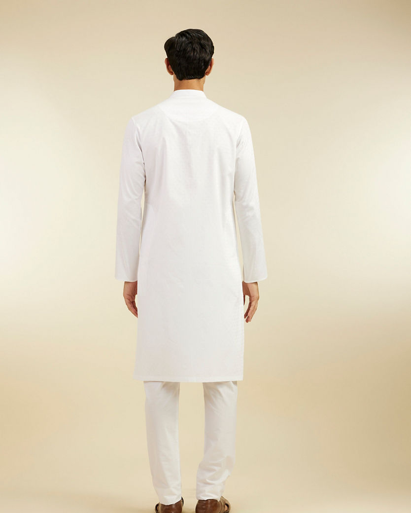 alt message - Diwas Men Snow White Self Textured Kurta image number 4