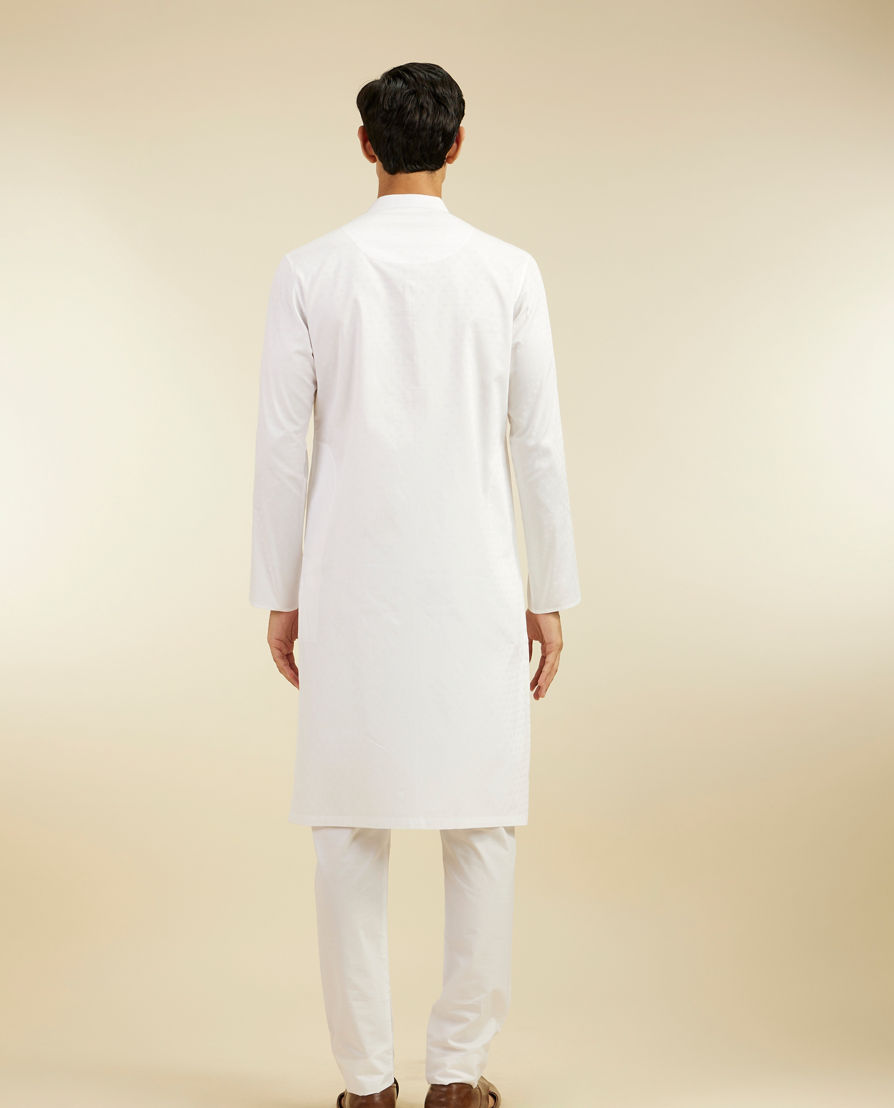 Diwas Men Snow White Self Textured Kurta