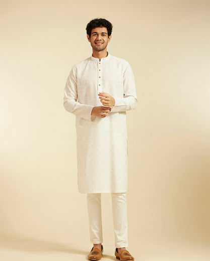 Diwas Men Warm White Lattice Printed Kurta