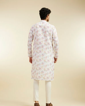 Diwas Men Pearl White Abstract Circles in Watercolour Effect Kurta