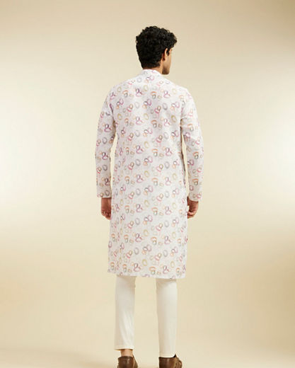 Diwas Men Pearl White Abstract Circles in Watercolour Effect Kurta