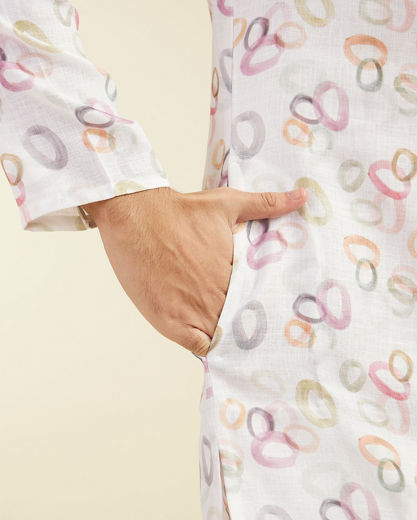 Diwas Men Pearl White Abstract Circles in Watercolour Effect Kurta