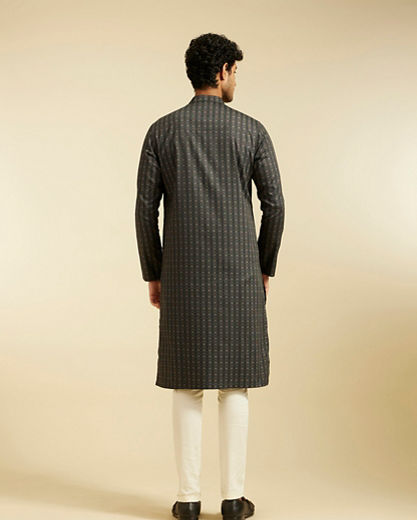 Diwas Men Charcoal Black Linear Printed Kurta