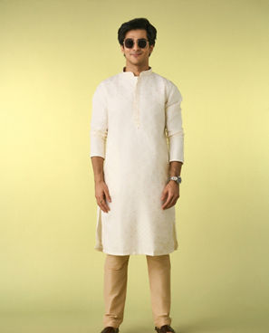 Diwas Men Embroidered Cream Elegance Kurta Pajama