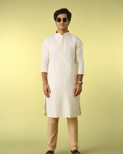 Diwas Men Embroidered Cream Elegance Kurta Pajama