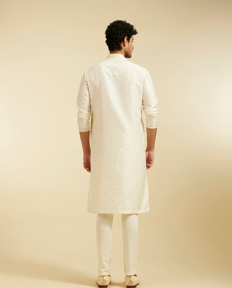Diwas Men Cream White Lattice Patterned Kurta with Dotted Print
