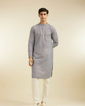 Diwas Men Battleship Grey Diamond Patterned Kurta with Rhinestones