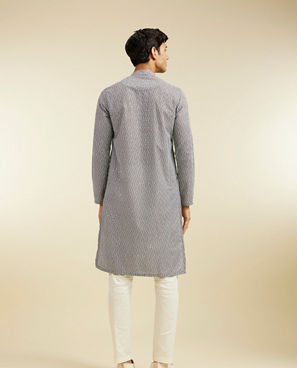Diwas Men Battleship Grey Diamond Patterned Kurta with Rhinestones