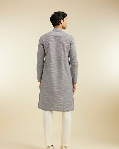 Diwas Men Battleship Grey Diamond Patterned Kurta with Rhinestones