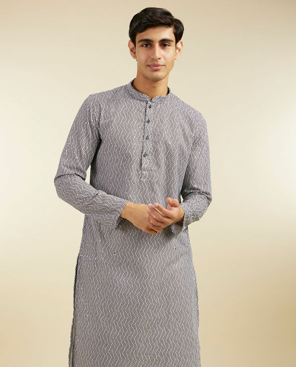 Diwas Men Battleship Grey Diamond Patterned Kurta with Rhinestones